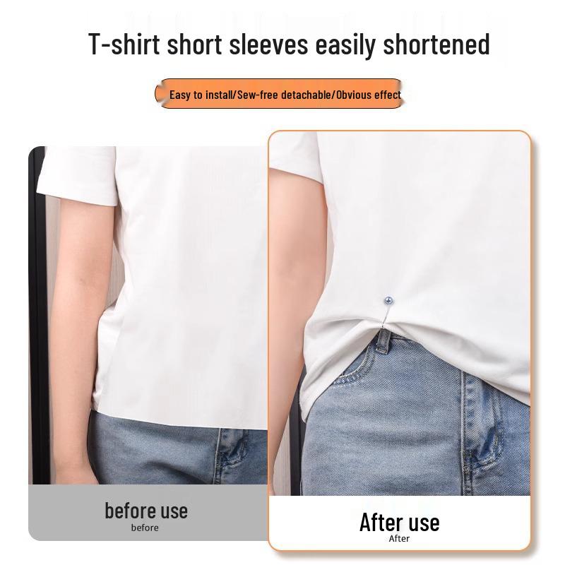 Adjustable Metal Clip T-Shirt with Waist-Cinching Buckle and Shortened Hem
