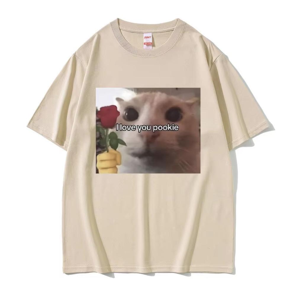 Funny I Love You Pookie Cat Graphic Print T Shirts Men's Women Cute Kwaii Joke Humor Meme T-shirts Oversized Tshirt