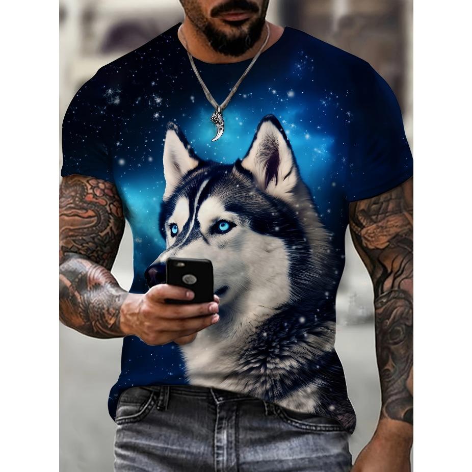Fish Pattern Tee Tiger and Wolf 3D Printing T-shirt Men's Fashion Streetwear Tops Summer Short Sleeve Funny Tee Shirt