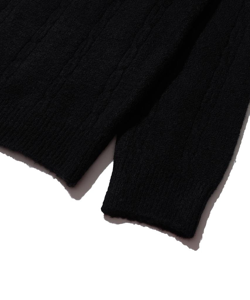 NODU Soft Henley Neck Round Long Sleeve Knit [Black]
