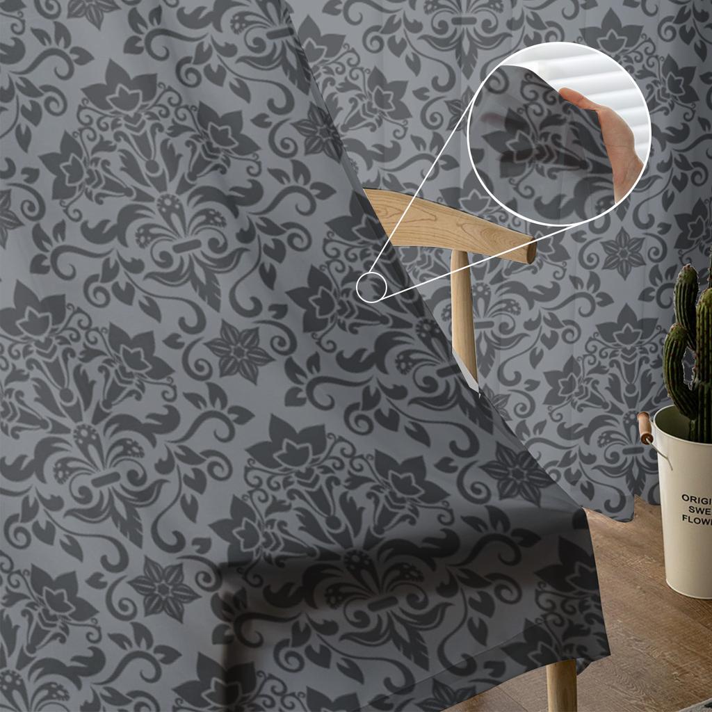 Baroque Pattern Decoration Flower Grey Sheer Curtains for Living Room Tulle for Windows Voile Yarn Short Bedroom Curtains