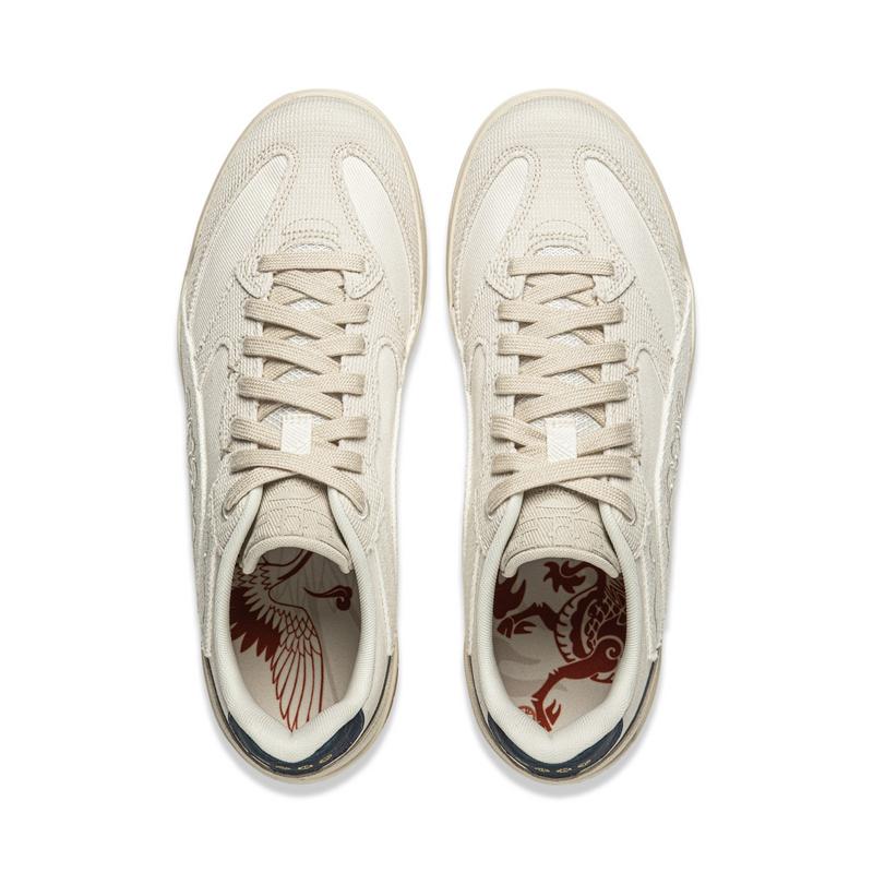 Li Ning Moon White Retro Skateboard Shoes Men's Low Top Ecru/Pearl White AGCW049-2
