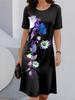 Vintage Floral Print Summer Dress for Women Long Sleeve Comfortable Knee Length Casual Dress with Pockets O Neck