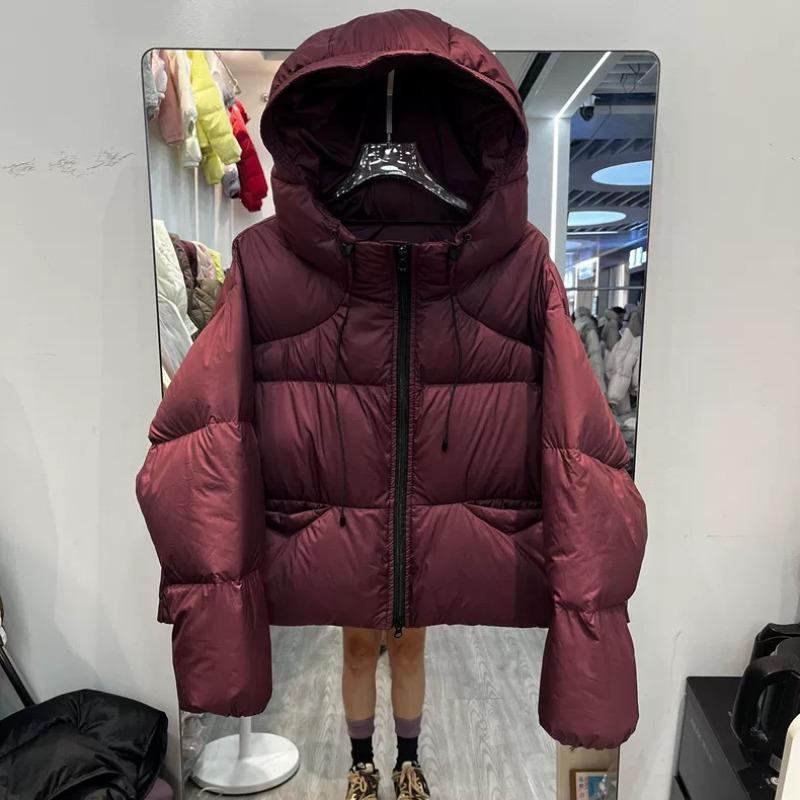 

Пуховик женский зимний укороченный с капюшоном, пушистый, утолщенный, из белого утиного пуха, куртка-хлеб, куртка Майяр M (120-75kg wearable)