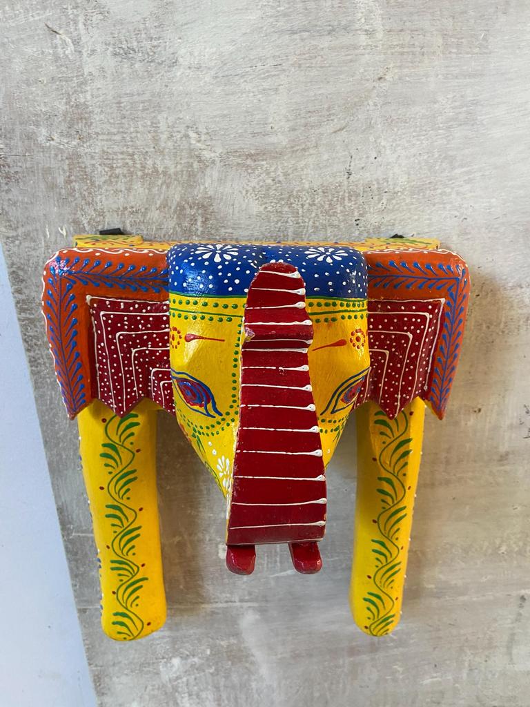Colorful Rajasthani Wooden Elephant Wall Decor: Hand-Painted Folk Art Panel