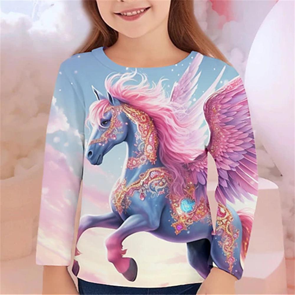 Haine Fete Tricouri cu Grafică Cale Copii Top cu Mânecă Lungă 2024 Fete Vară Copil Bebeluș Tricou Îmbrăcăminte Copii Tricouri Fete