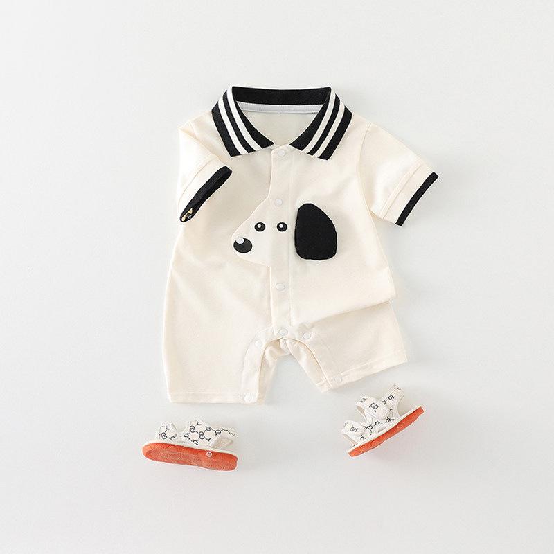 Summer Short Sleeve Baby Bodysuit with Puppy Cartoon Design - Newborn Boy Romper