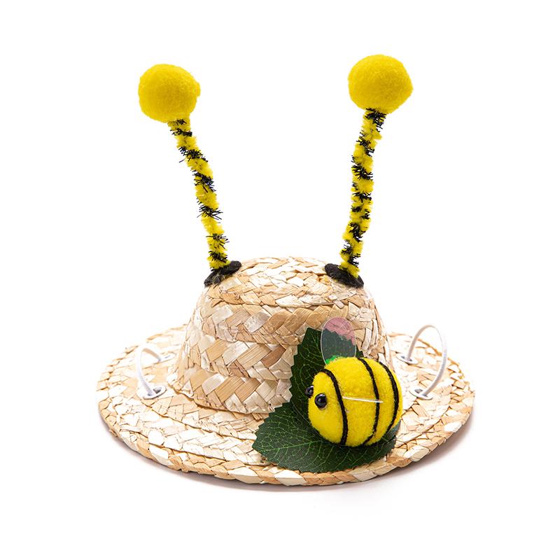 

Cute Pet Straw Hat Summer Knitted Visor Pure Handmade Clear Cool Hat Dog Supplies Cat Headgear