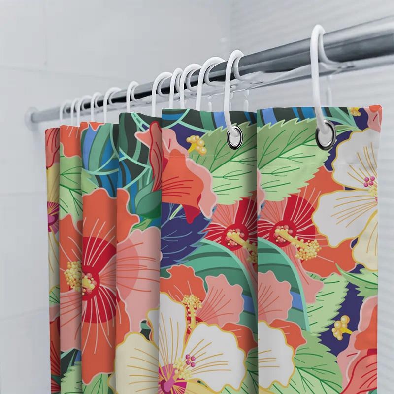 Colorful Floral Shower Curtain: Unique Bathroom Decor With Hibiscus Pattern 180X240Cm Size Customizable For Home Decor Gifts Fro