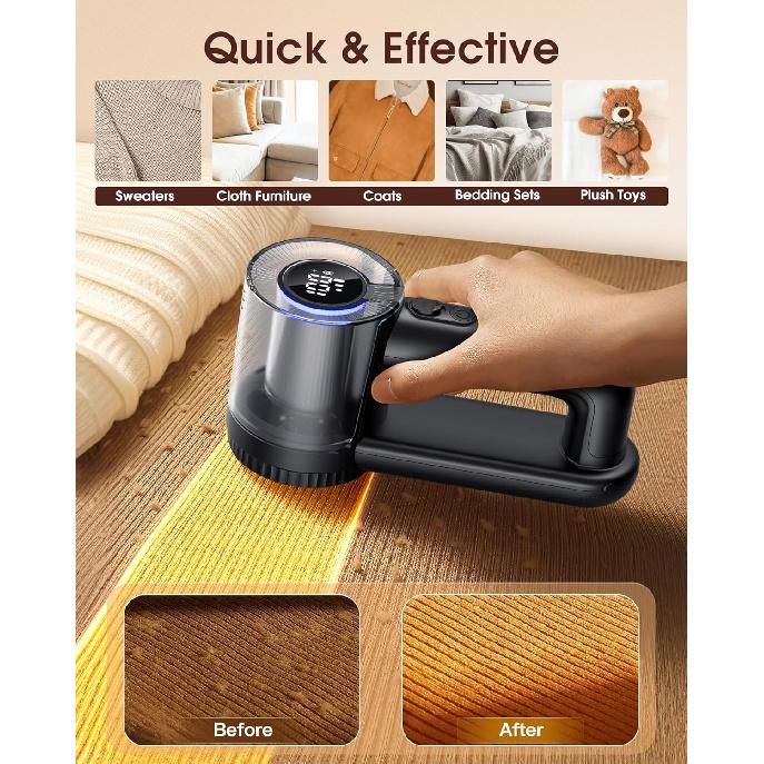 Fabric Shaver Electric Lint Remover Rechargeable Lint Shaver Digital Display Fabric Sweater Shaver 3 Speeds 6 Leaf Blades for Clothing To Remove