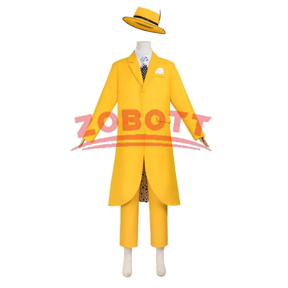 Film The Mask Costume Cosplay Jim Carrey Cosplay Uniforme Gialla Uomo Abito da Festa Cappello Halloween Joker Clown Accessorio Costume