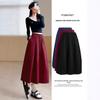 Women's Autumn 2025 French Floral Midi Skirt - High Waist, A-Line, Drawstring, Slim Fit