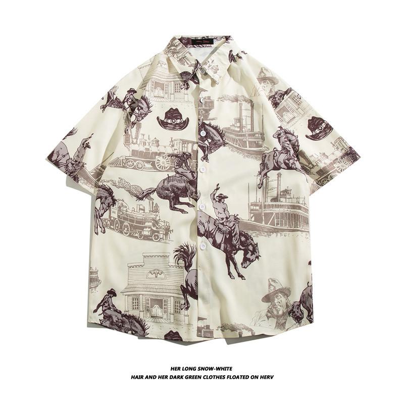 Fashion Men's Shirt  Beach Flower Print Hawaiian Shirts for Men Beach Casual Shirt Loose Men Shirts
