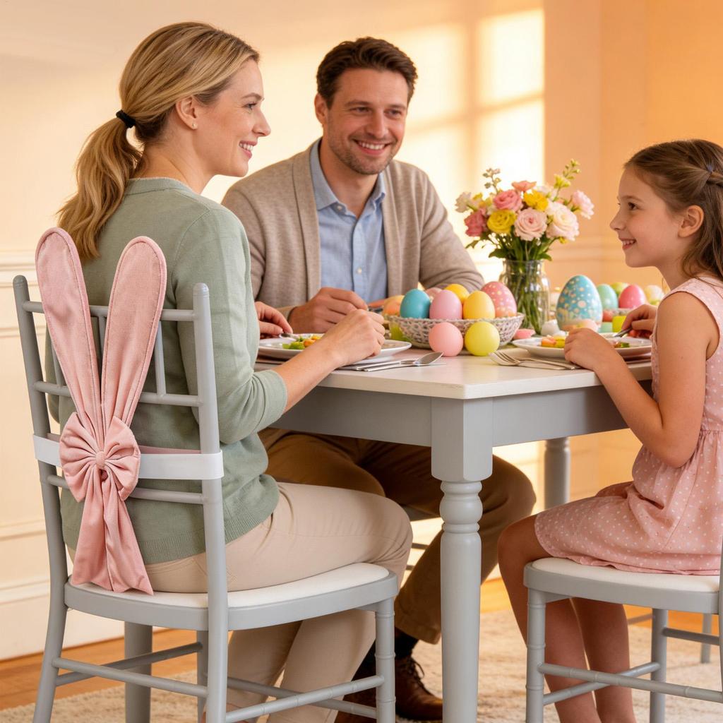 Chair Sashes Easter Stretch Ornaments Rabbit Ear Design Chair Decoration For Party With Elastic Straps For Home Restaurant