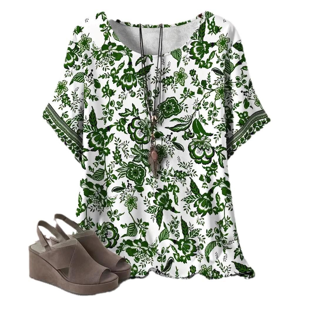 

XL-7XL Большие размеры Модные футболки Повседневный темперамент Свободный круглый вырез с короткими рукавами Футболка Этнический стиль 4XL