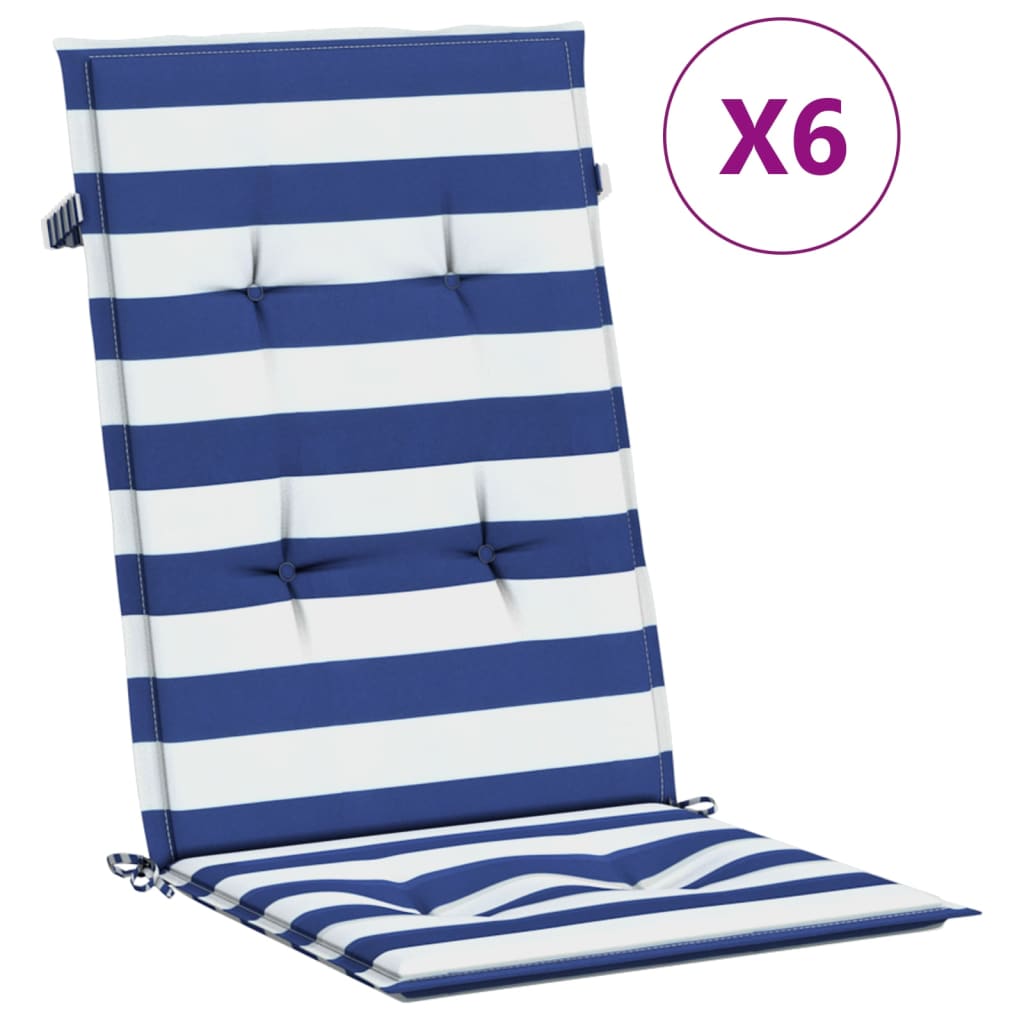 High Back Cushions 6 pcs Blue & White Striped Fabric