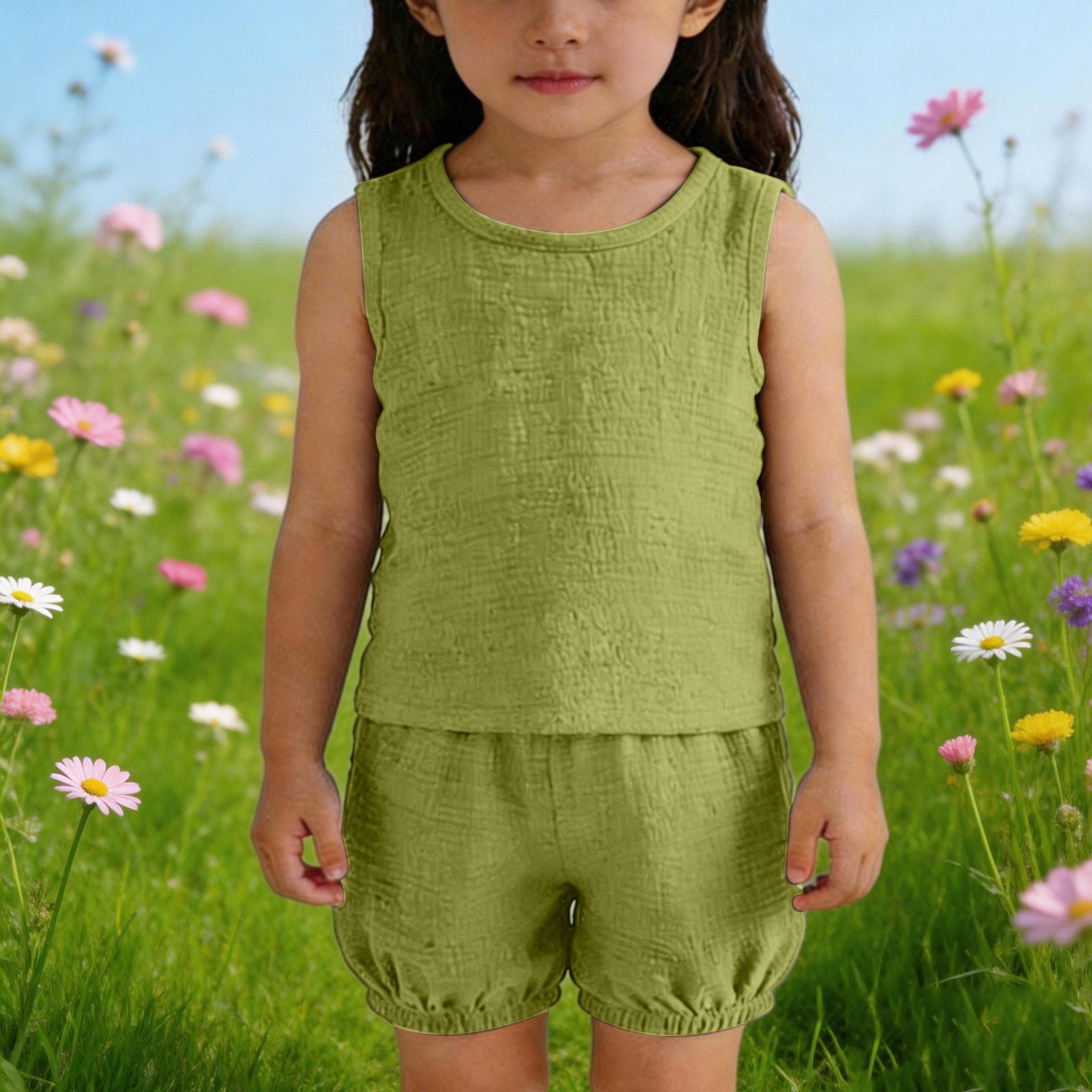 Children s Sweet Set Cute Vest Shorts Girls Sleeveless Casual Two-Piece Set 80 зелёный