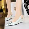 Fashion Patent Leather Shallow Mouth Pointed Toe Hollow Back Strap High Heels Shoes Rhinestone Buckle Wedges  Lady Pumps