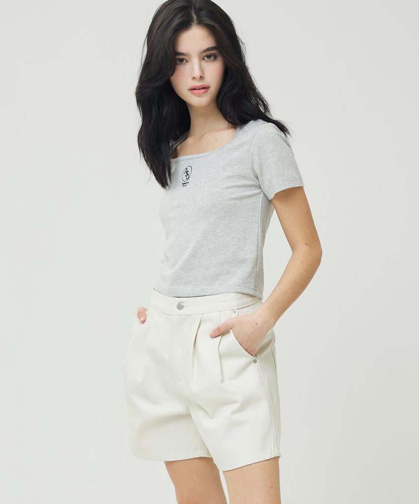 AWESOME STUDIO Square Neck Crop T-Shirt Melange Grey