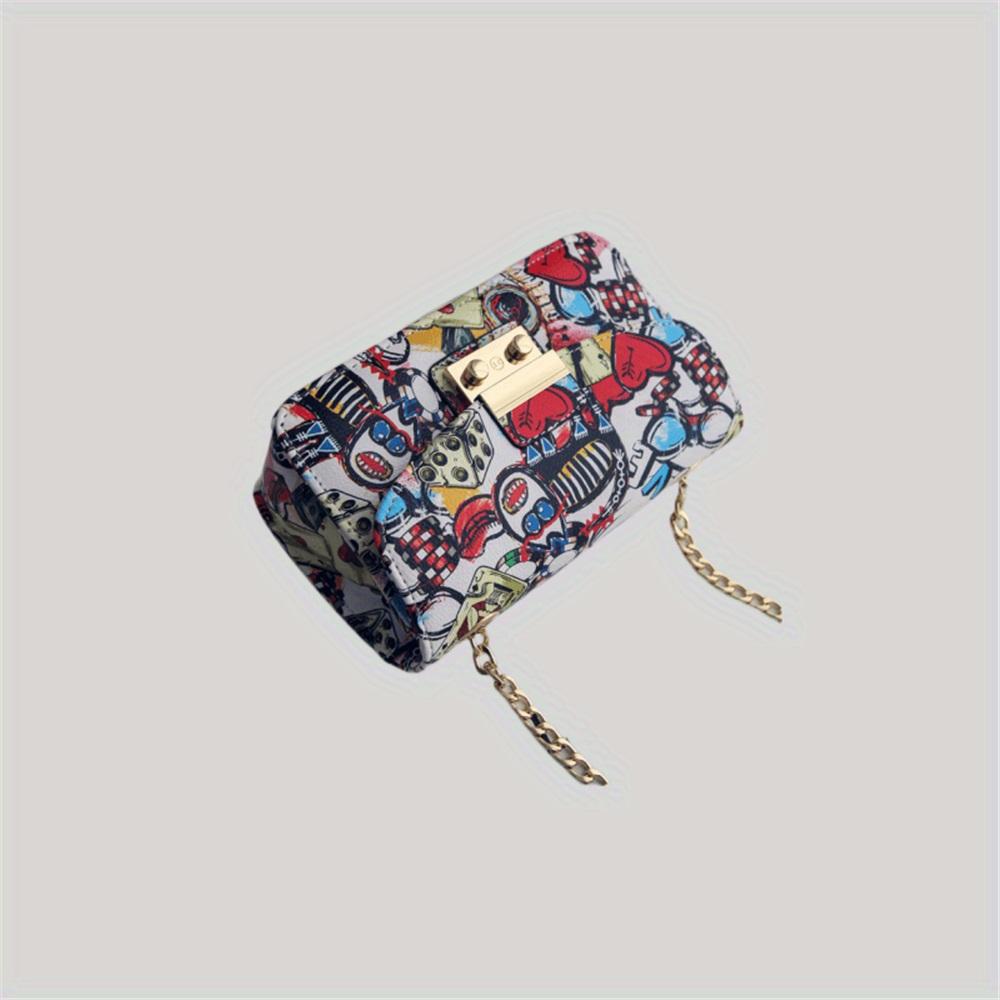 [Geometric Crossbody Bag] Vibrant Red/Black Women's Crossbody Bag - Geometric Pattern with LOVE Design, Chain Strap, Flap Closure, Crossbody Purse
