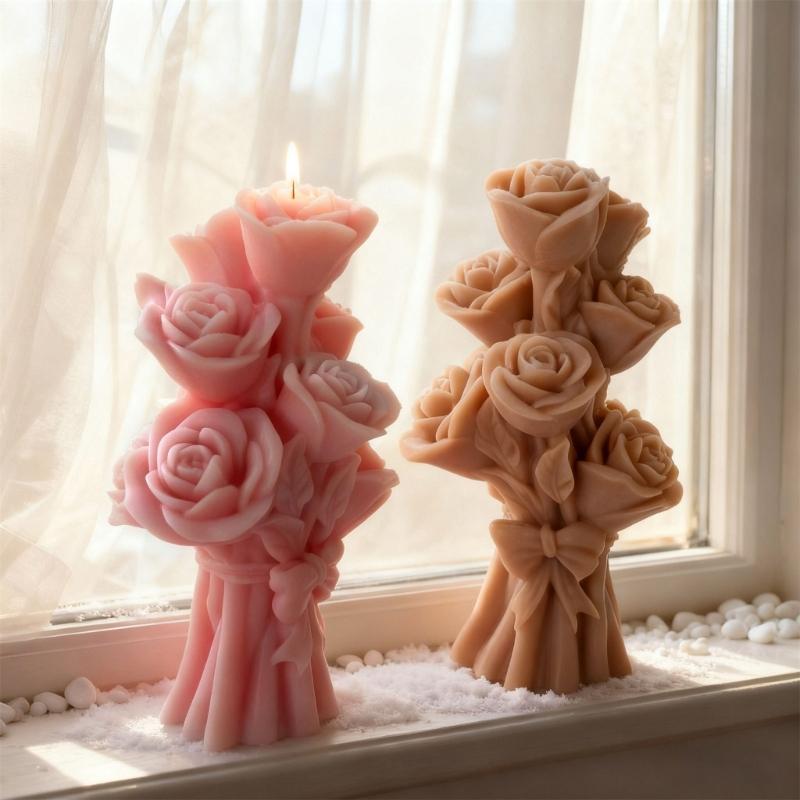 Flexible Rose Shaped Silicone Craft Mold Easily Release DIY Scented Gypsum Candle Wax Chocolate Molds