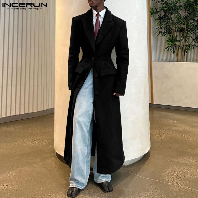 INCERUN Winter Herbst Herren Langarm Hohe Schlitze Lange Woll-Meltonmäntel Oberbekleidung