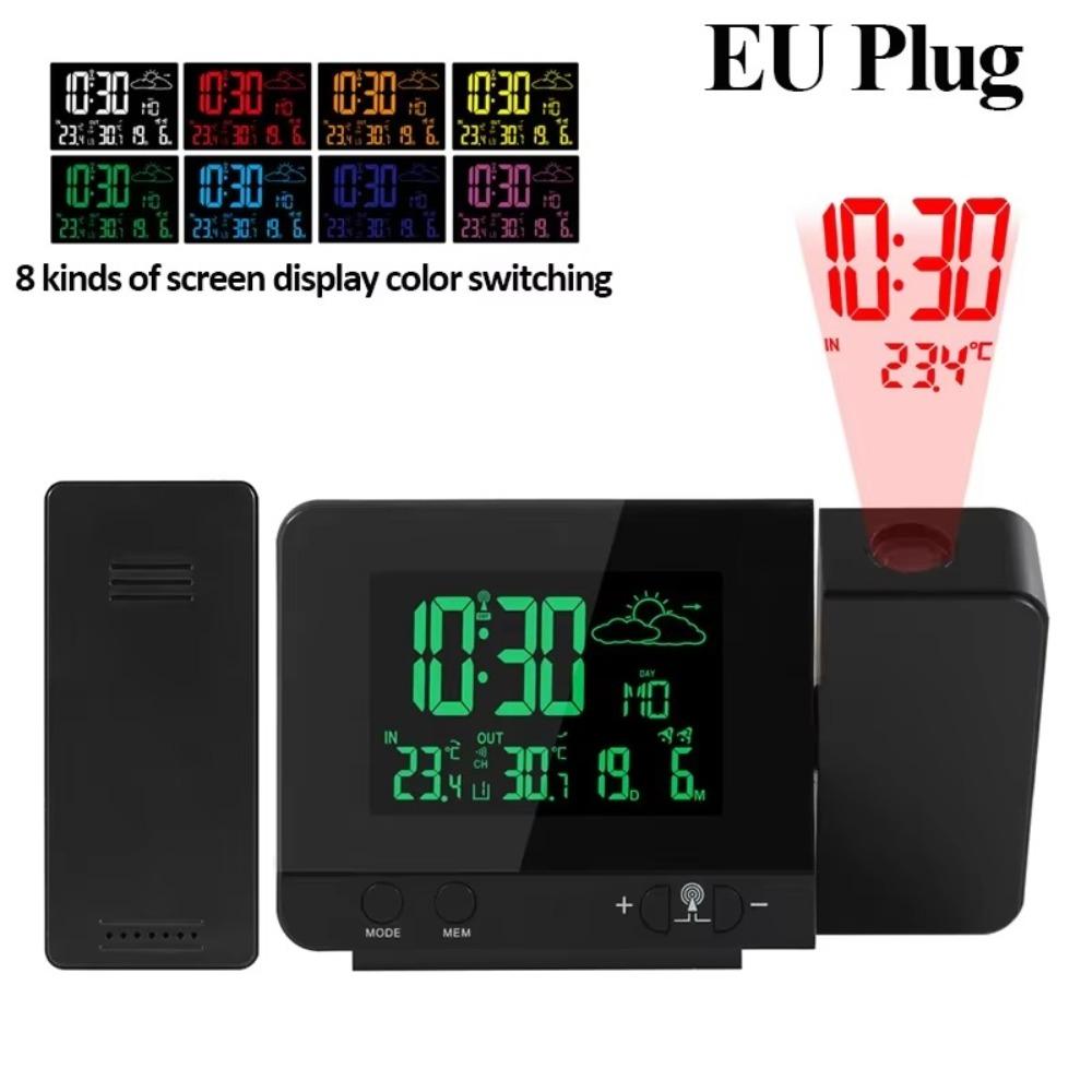 

8 Colors Colour Screen Projection Clock High-Precision Waterproof Wireless Sensor Weather Forecast Double Alarm LCD