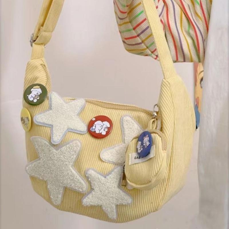 Women's velvet messenger bag cute fashion retro star patch vagabond shoulder bag