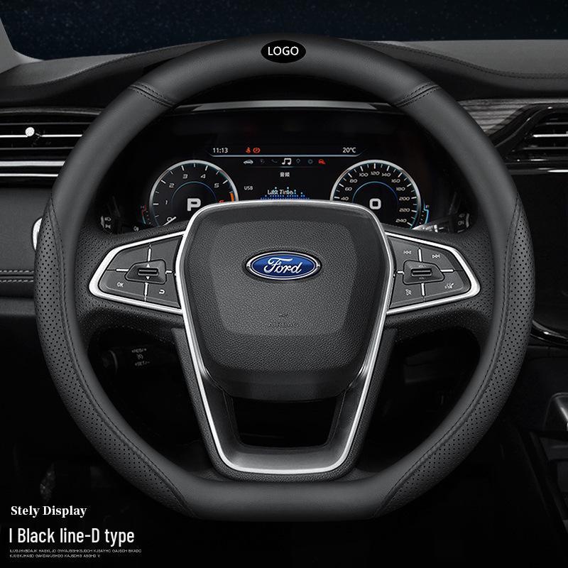 Ford-Compatible Leather Steering Wheel Cover for Focus, EcoSport, Taurus, Edge, Escort, Kuga, Mondeo