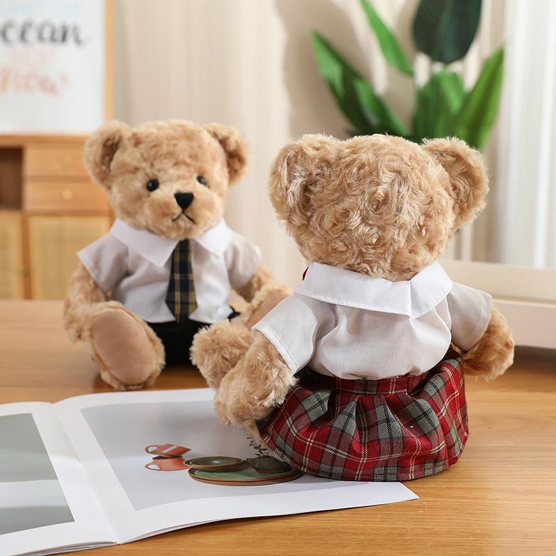 25cm Cute Cartoon Uniform Couple Bear Plush Toy Kawaii Suit Skirt Bear Stuffed Plush Animals Doll Pillow Birthday Gift For Kids