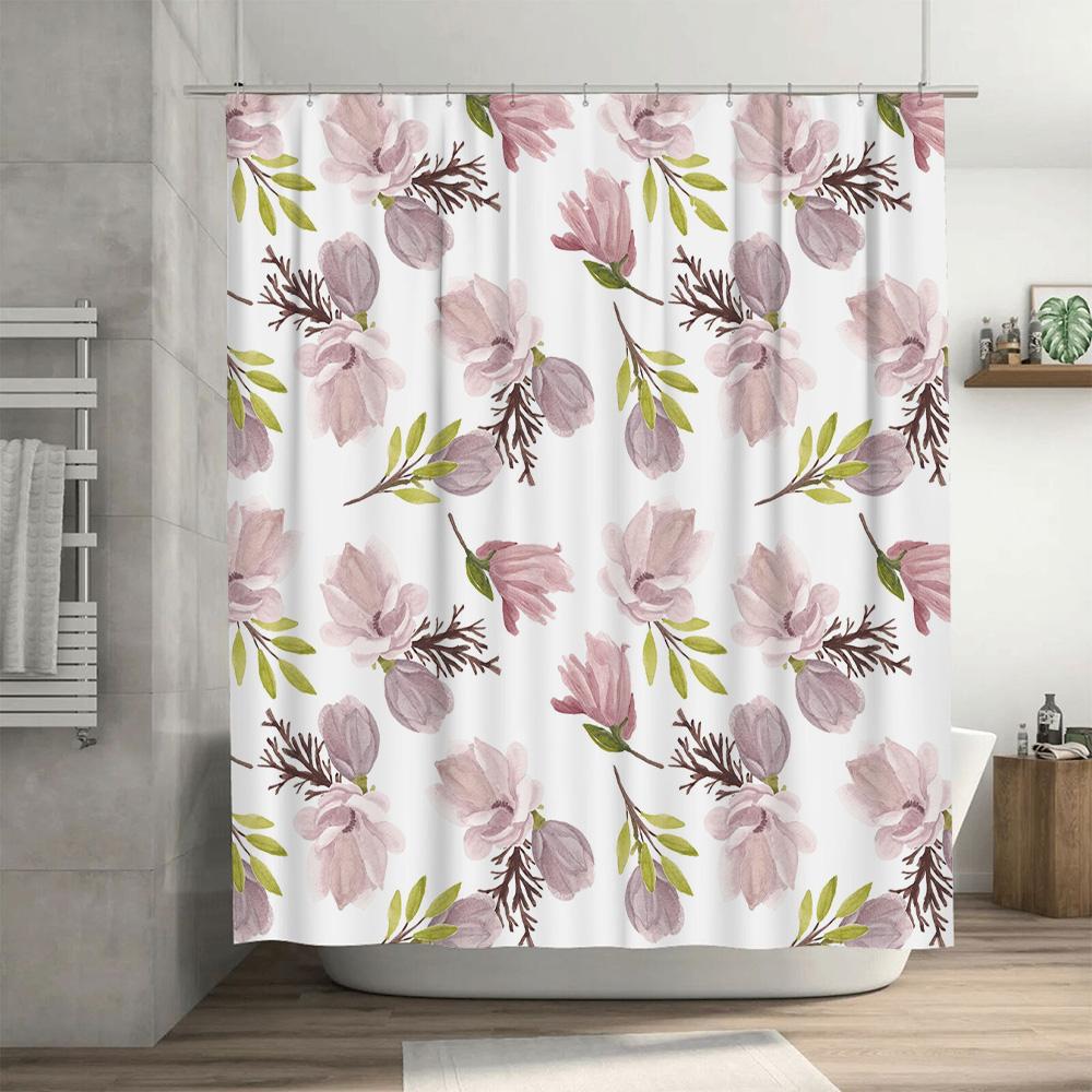 Fashion Floral Bath Curtain Decorative Shower Curtains Waterproof Bathroom Liners Purple Pink White Green Leaves for Home Decora