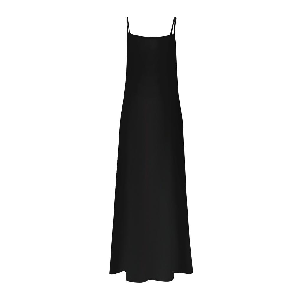 Women's Summer Casual Fashion V Neck Solid Color Swing Long Sleeveless Dress Casual Dresses