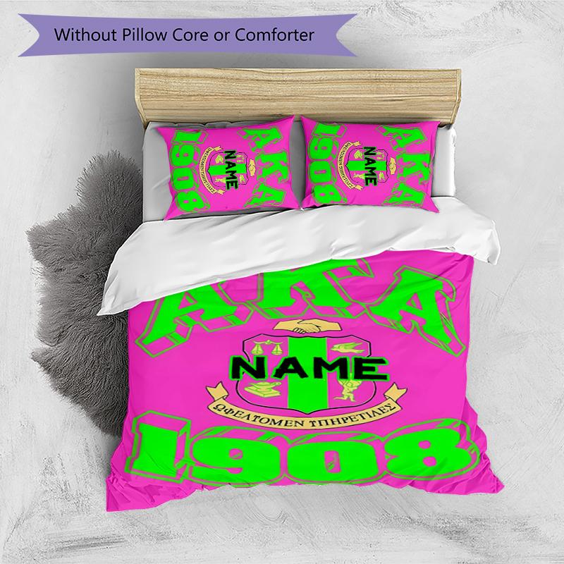 3pcs Custom Name Alpha Kappa Alpha logo Bedding Set Duvet Cover Closure Includes 1 Duvet Cover & 2 Pillowcases for All Seasons Bedroom Decor
