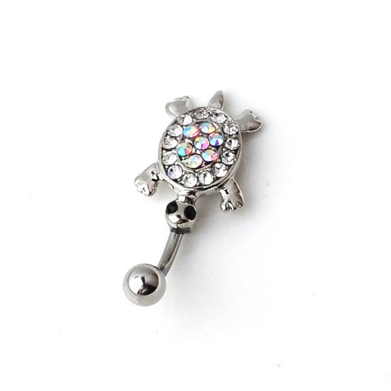 16G Multicolor Rhinestone Cute Turtle Sexy Body Piercing Belly Button Bar Ring