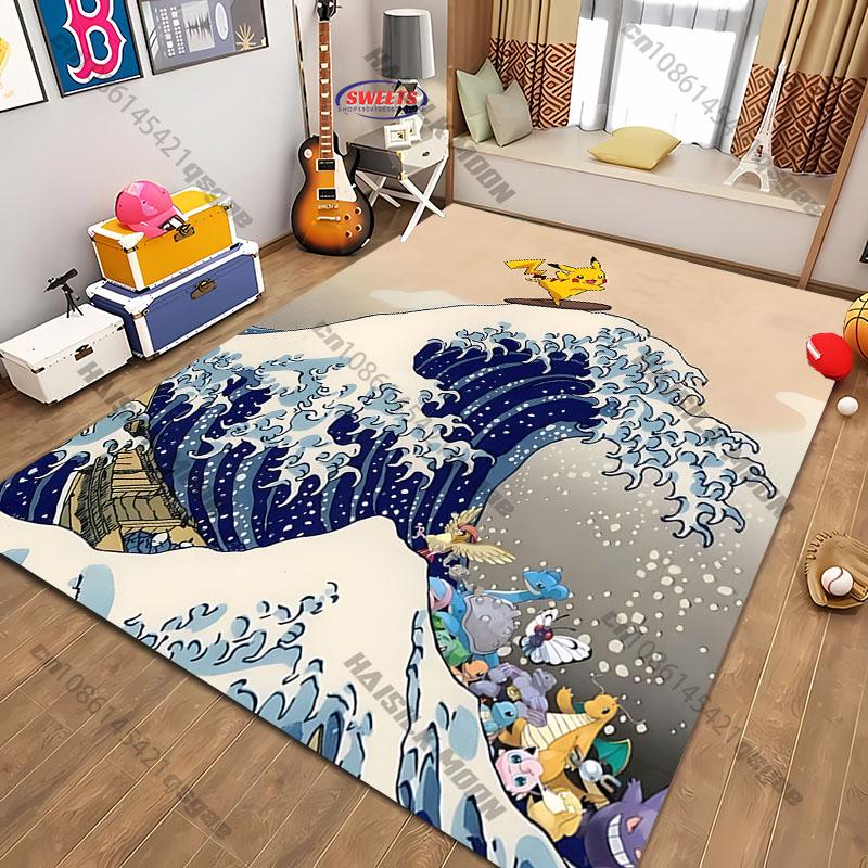 Ukiyo-e style Pokemon theme Carpet New Release! Rug for Living Room Bedroom,Office Areas,Durable Machine Washable Mat great gift