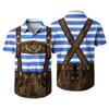 Men's Short Sleeve Button Up Shirt Casual Loose Fit Festival Party Shirt with Vintage Beer Elements Print and Faux Lederhosen Design