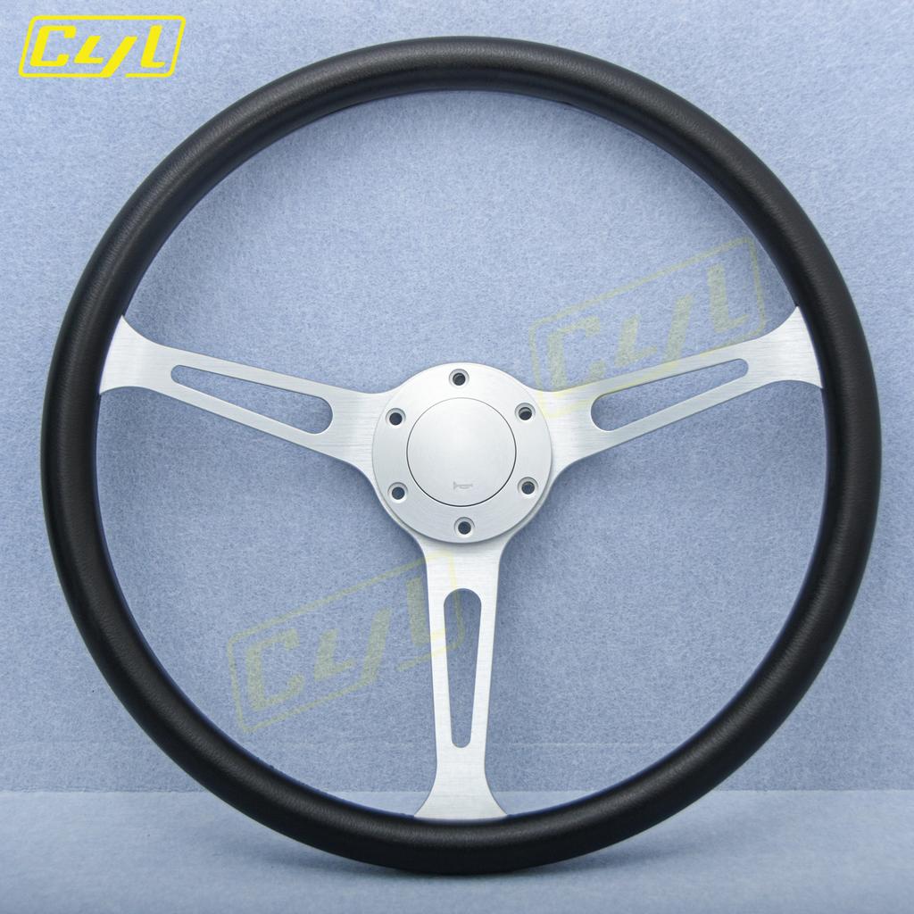 NEW Black Classic PU Steering Wheel 15inch 380mm Flat Dish Racing Sports Steering Wheel for Universal