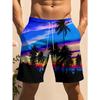 Men's Beach Shorts with Coconut Tree Digital Pattern, Drawstring Waistband, Regular Style