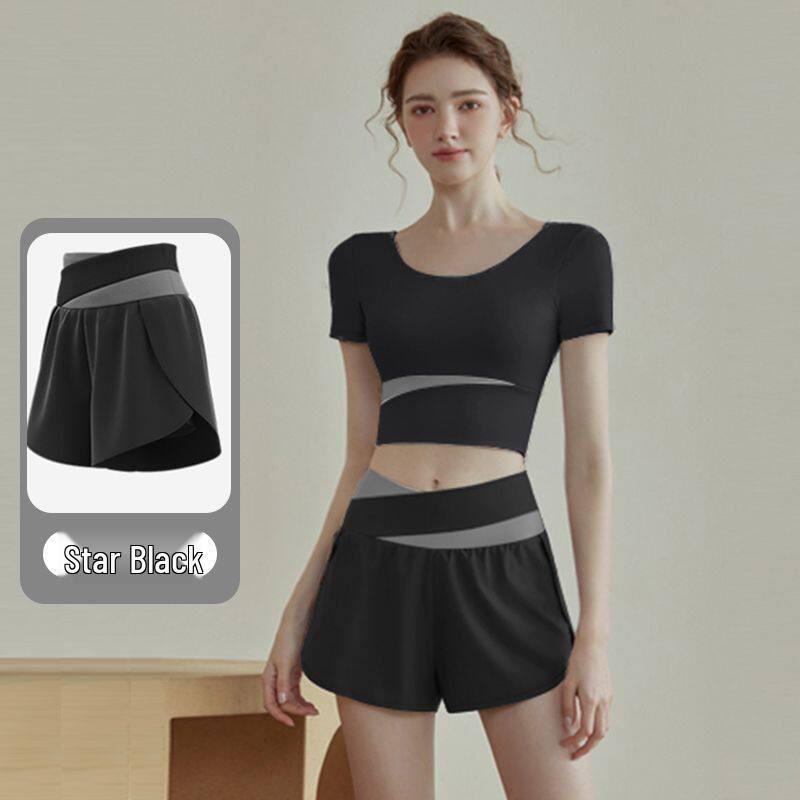 Women s Quick-Dry Color-Block Yoga Shorts with Anti-Light Waistband, Breathable Three-Quarter Length for Running and Fitness