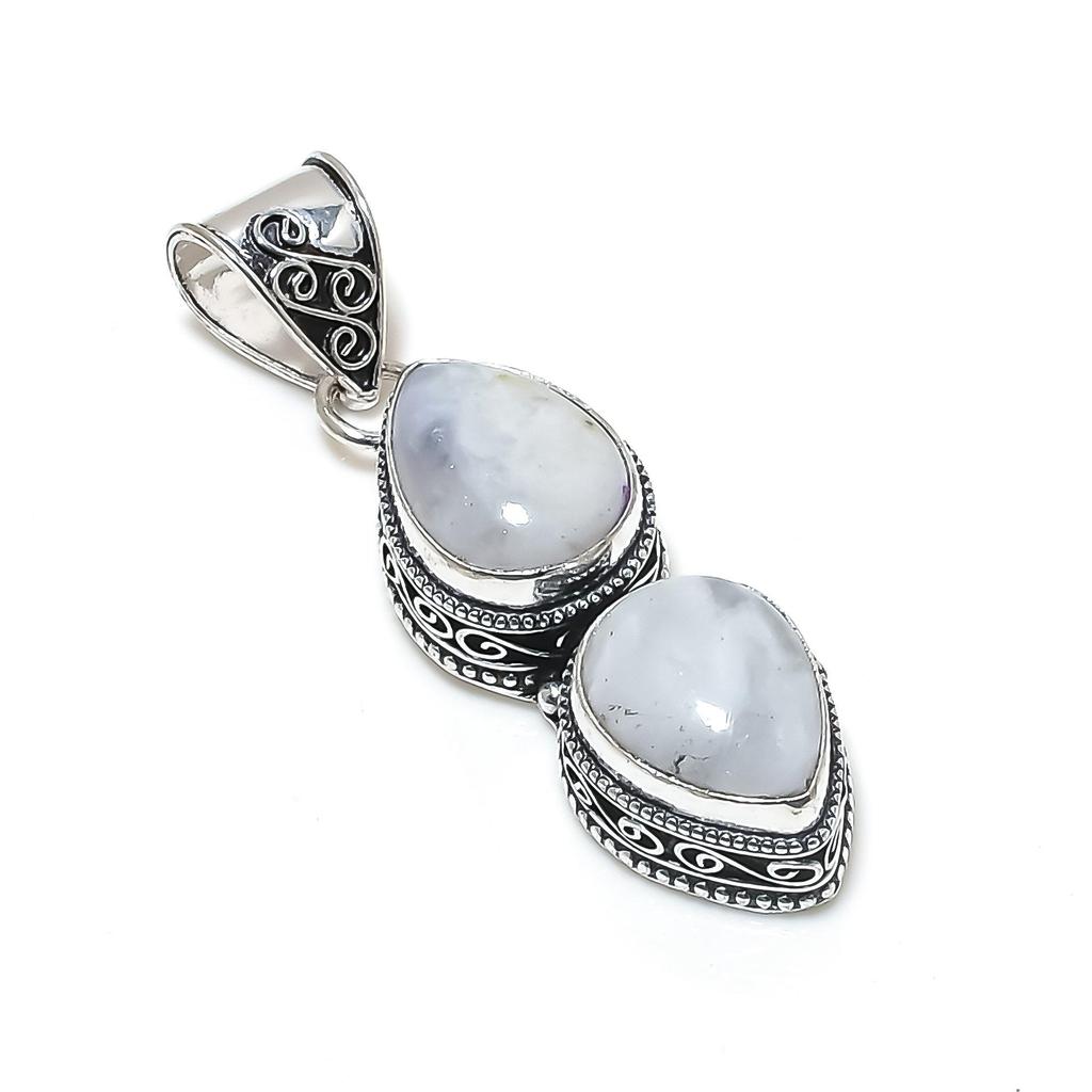 Colgante de Plata de Ley 925 con Piedra Luna Arcoíris Natural - Diseño de Pera Hecho a Mano, Joyería para Uso Diario, Regalo de Aniversario