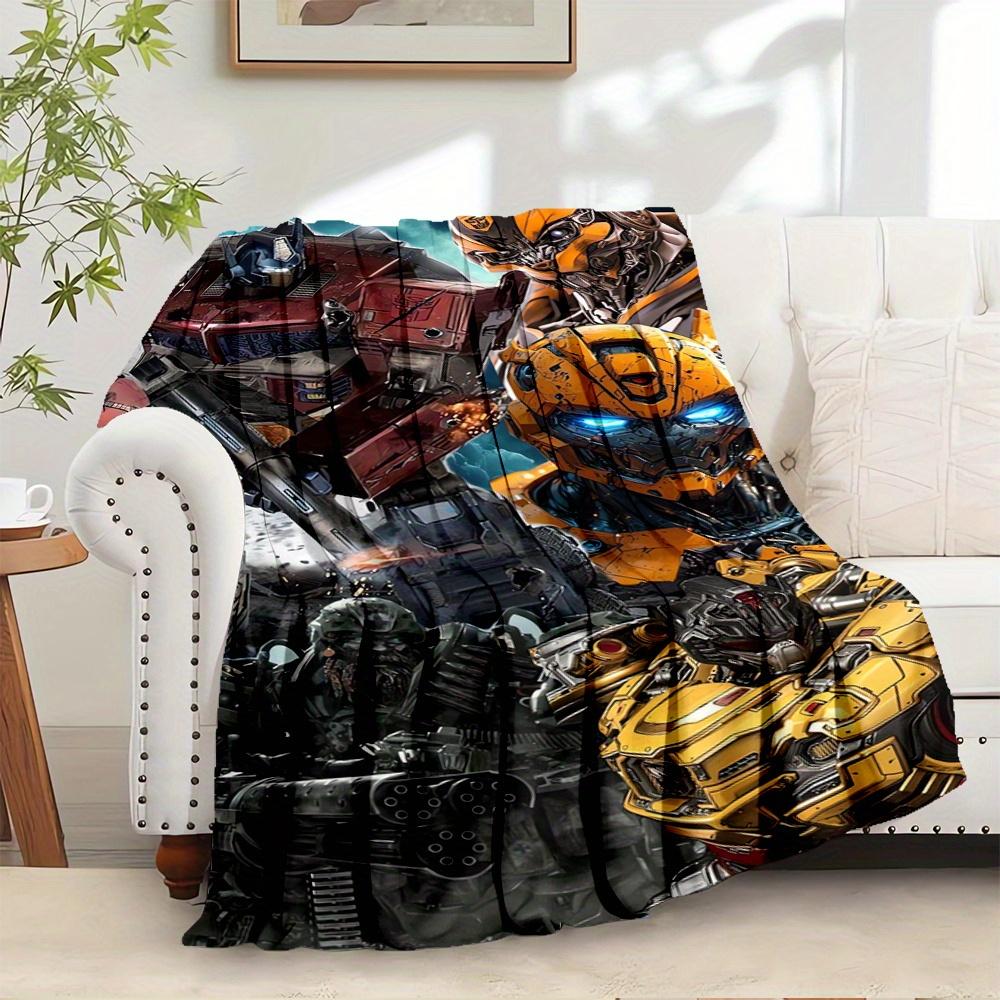 For Transformers,Bumblebee,Optimus Prime-Themed Flannel Blanket, Glam Style, Digital Print, All-Season Comfort, Tear-Resistant, Knitted Craf