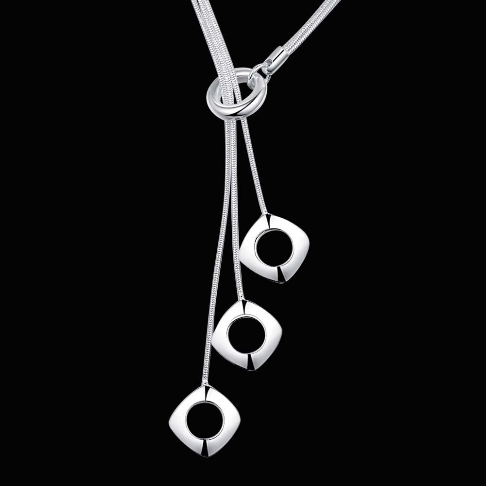 Silver 925 Square block Pendant Necklace Snake chain For Women Man Fashion Wedding Party Charm JewelryGood product