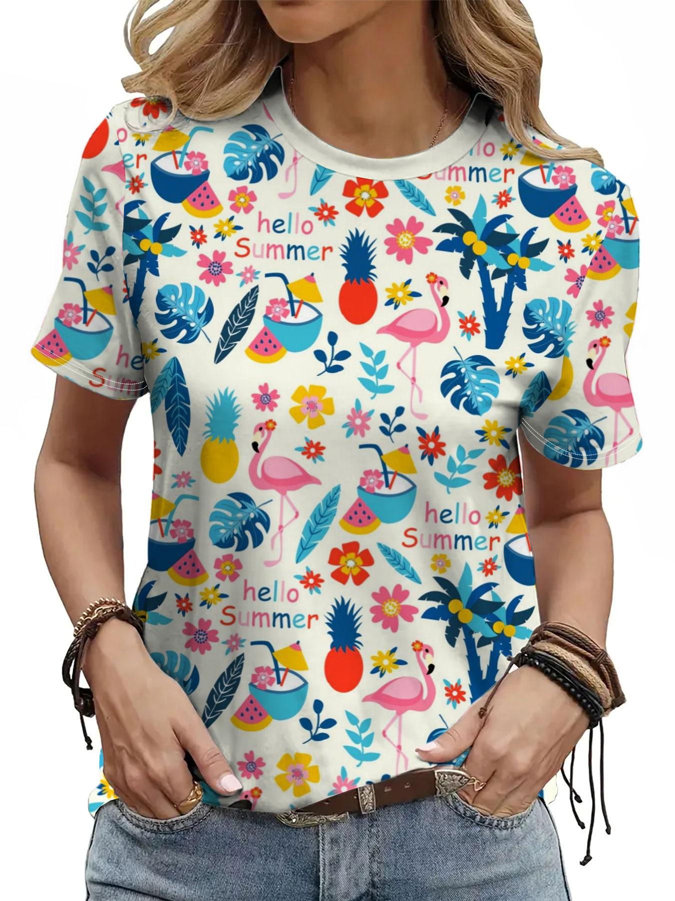 

American retro style women s short-sleeved T-shirt black background sunset coconut tree oil painting print 4XL