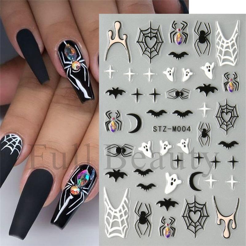 New nail art stickers Halloween micro-engraved love spider web spider skull funny cartoon nail art stickers
