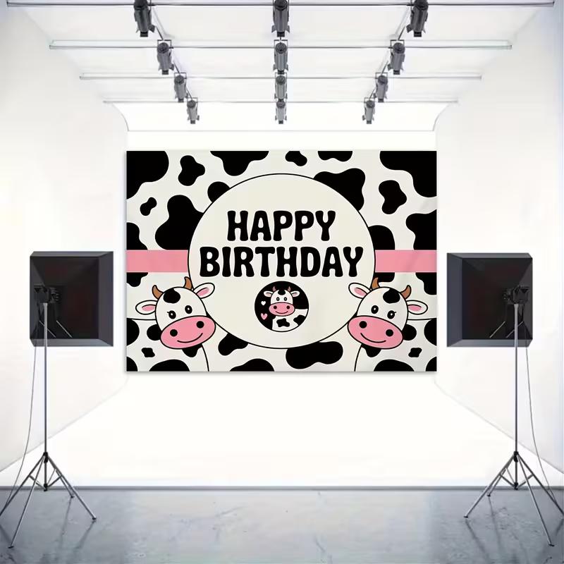 2D Flat Printing Cow Pattern Happy Birthday Backdrop for Girls Boys Birthday