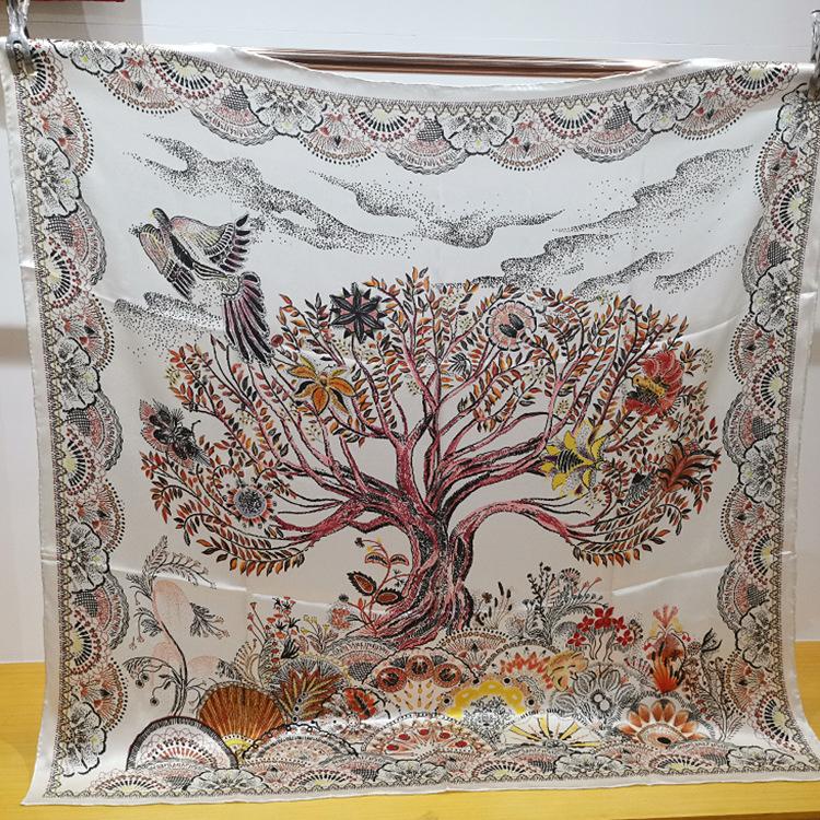 Black and white phoenix flying apsaras 110 mulberry silk silk silk scarf, hand-rolled plain crepe satin large square scarf, spring and summer shawl