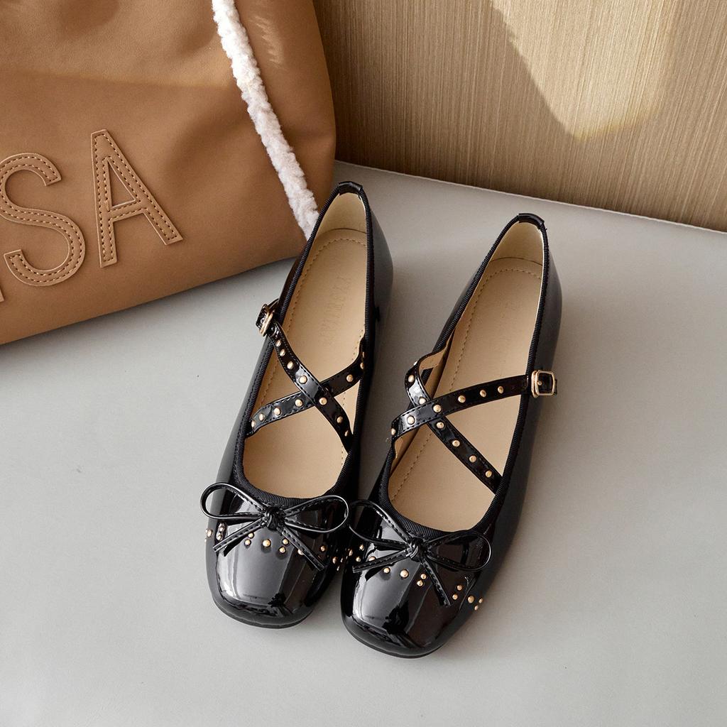 5cm Cross Strap Rivet Women Heels Pumps PU Leather Ballet Mary Janes Elevator Shoes Insole Spring Autumn Casual Wedges Loafers