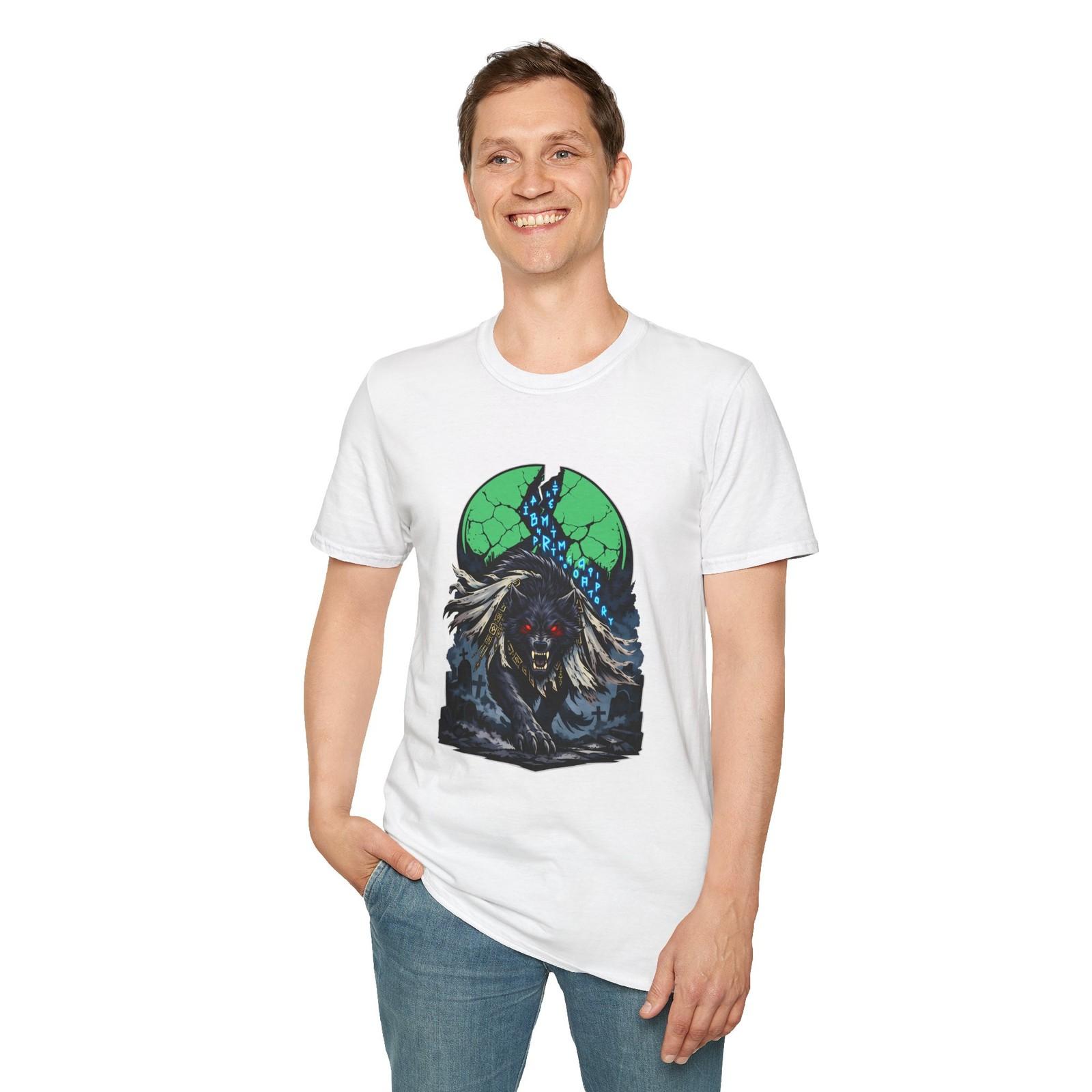 Wolf Monster Gothic Cemetery Fantasy Rune Moon Unisex Softstyle T-Shirt S