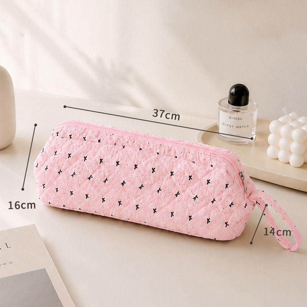 Gifts Bowknot Hair Dryer Storage Bag Quilted Texture Wide Opening Cosmetic Bag Hair Tool Storage Bathroom Organization