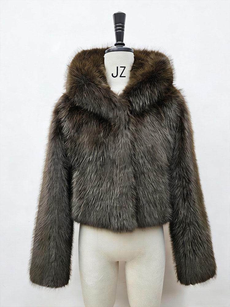 Y2k Winter Pink Imitation Fur Coat Elegant Big Fur Trim Hood Women's Jacket Warm Plush Cropped Sweet Lady Faux Fur Coat  2026